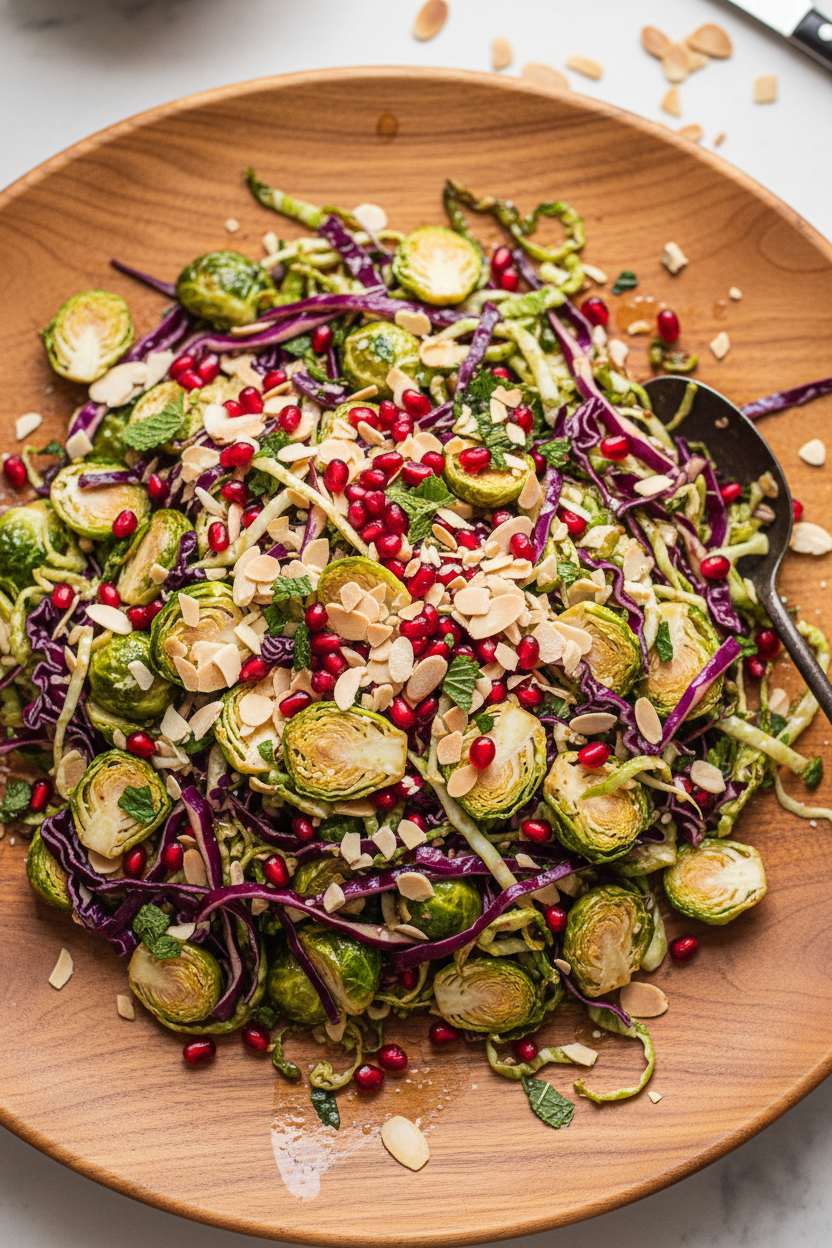 Crisp Brussels and Red Cabbage Slaw