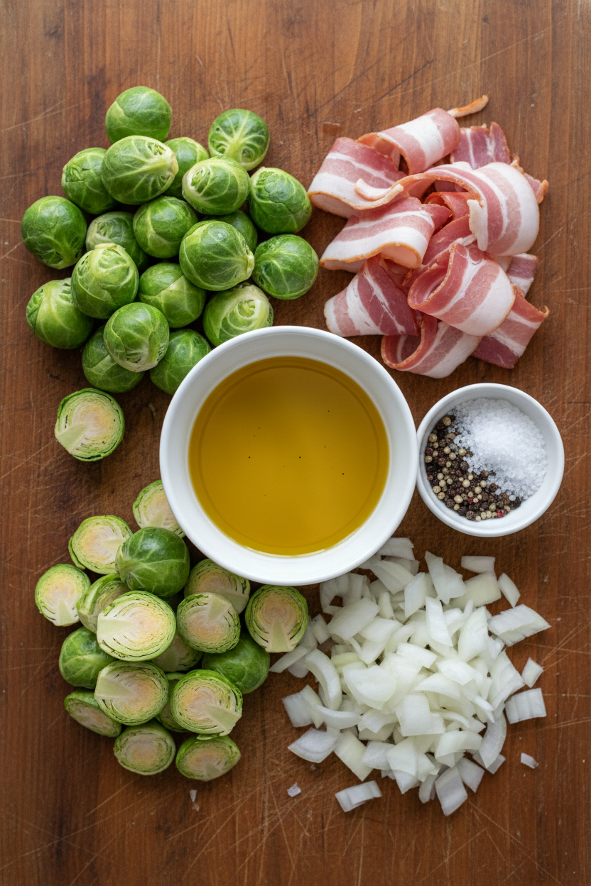 Crispy Bacon Brussels Sprouts with Onions