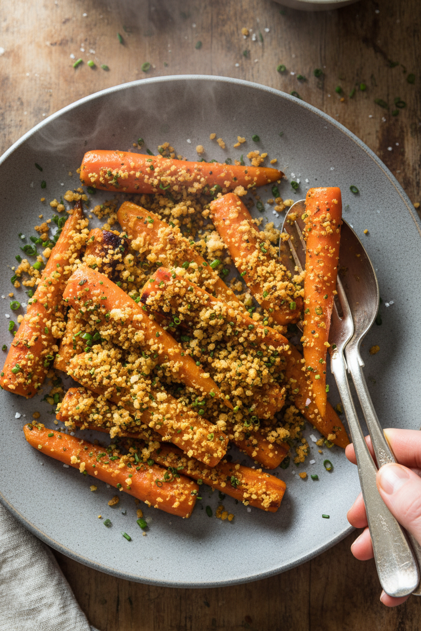 Crispy Mustard Crumb Skillet Carrots