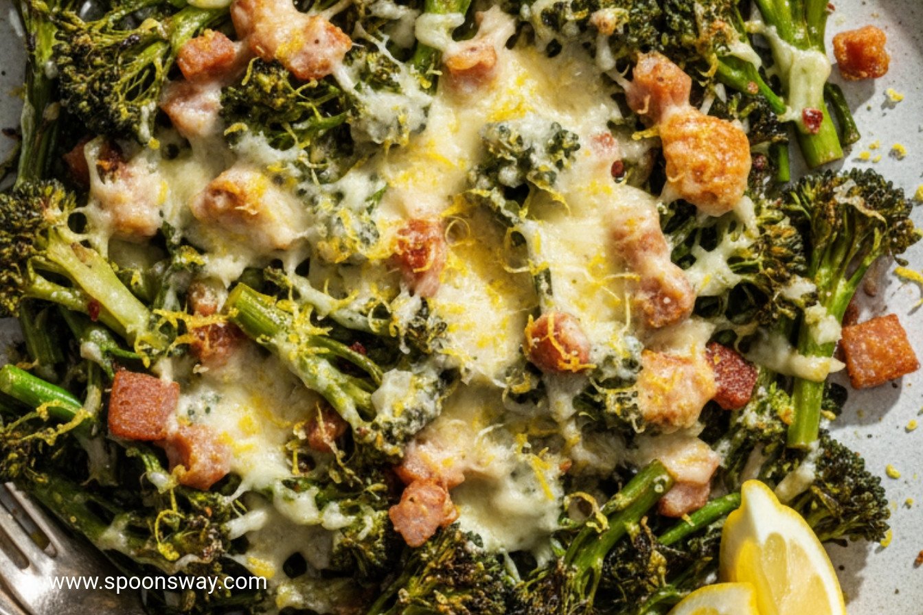 Crispy Pancetta Gruyère Broccolini Sauté