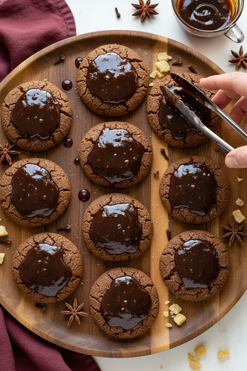 Dark Rum Glazed Molasses Spice Cookies