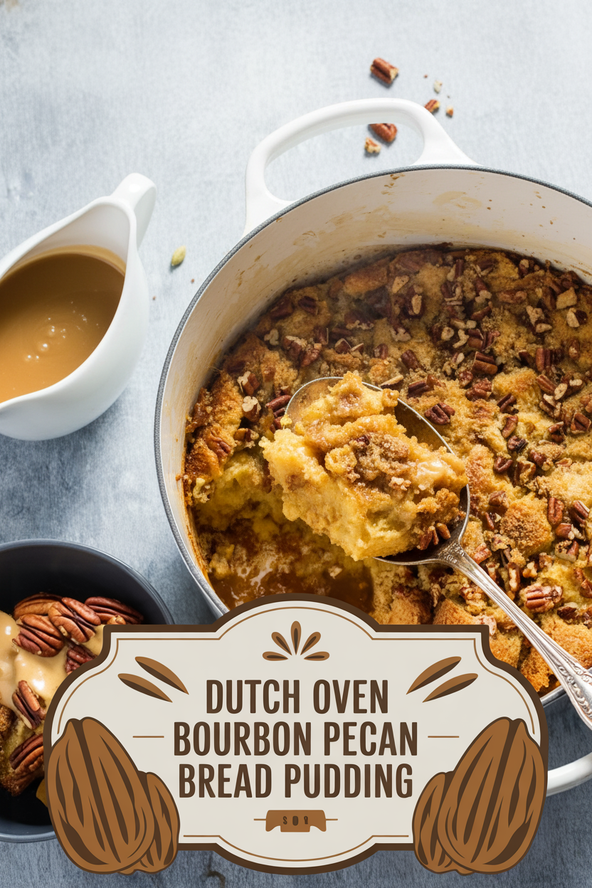 Dutch Oven Bourbon Pecan Bread Pudding