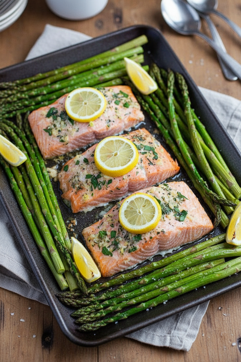 Easy Sheet Pan Salmon And Asparagus Bake Spoonsway Easy Sheet Pan Salmon And Asparagus Bake Spoonsway