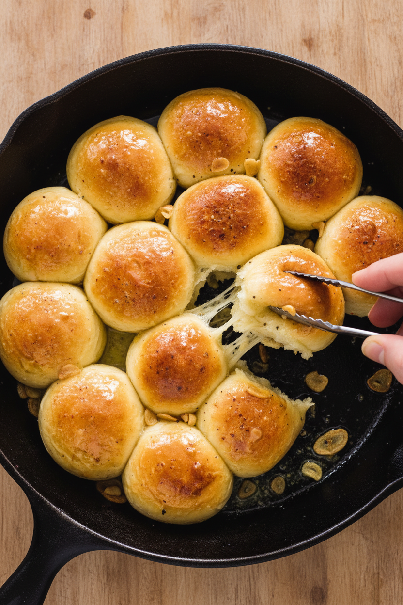Garlic Infused Cast Iron Pull Apart Rolls