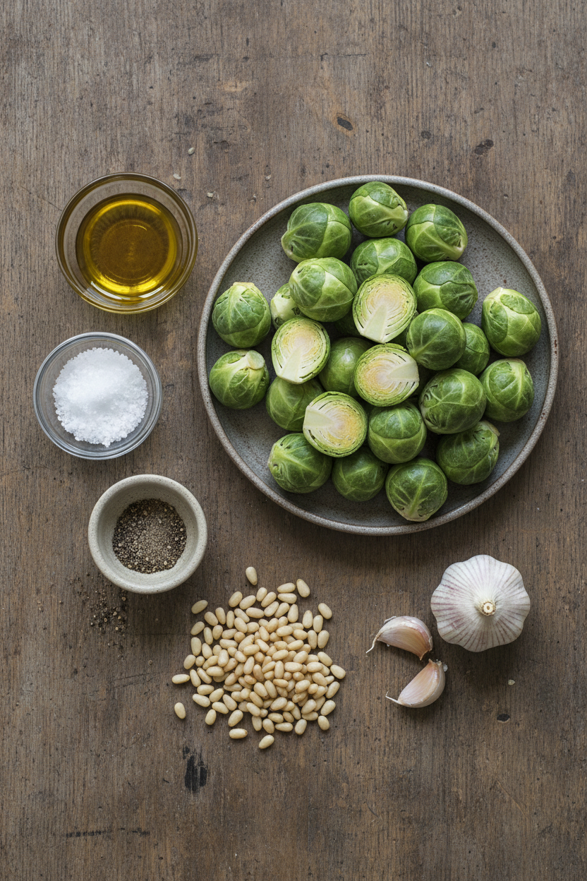 Garlicky Brussels Sprouts with Toasted Pine Nuts