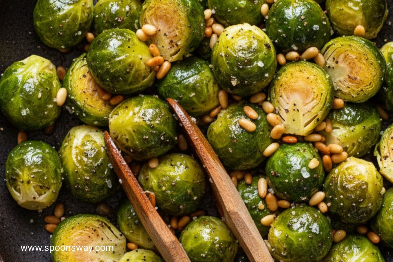 Garlicky Brussels Sprouts with Toasted Pine Nuts