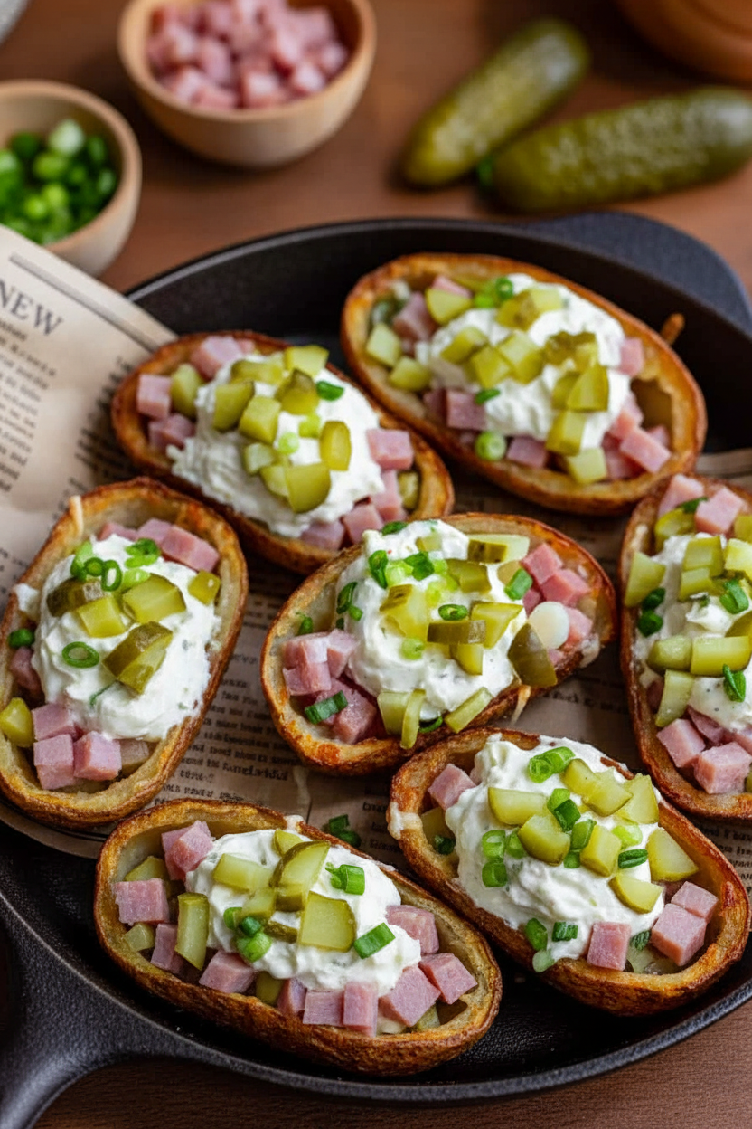 Ham and Pickle Potato Skins Recipe