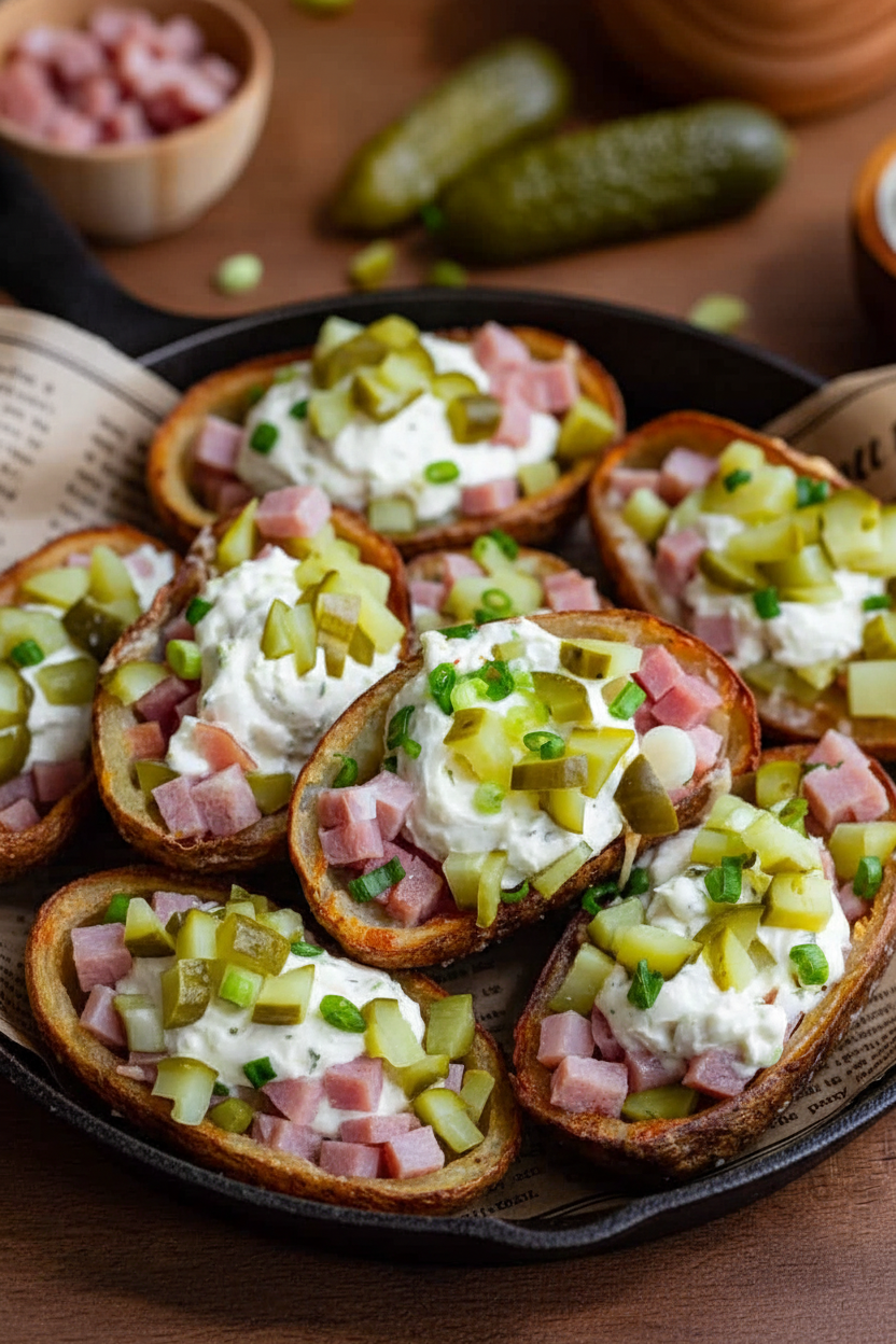 Ham and Pickle Potato Skins Recipe