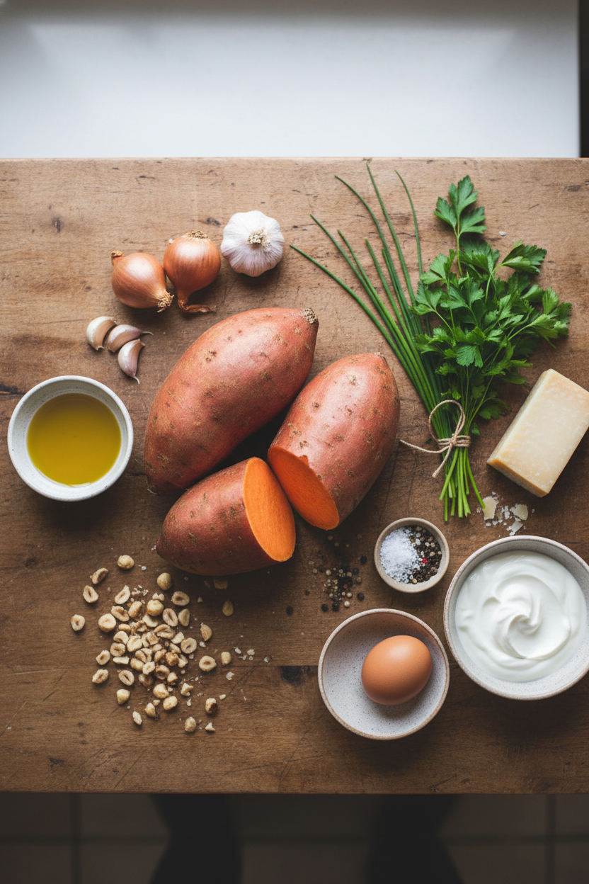 Hazelnut and Shallot Stuffed Sweet Potatoes