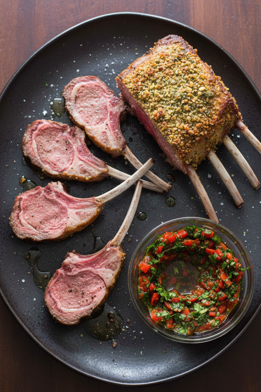 Herb Crusted Lamb with Sweet Pepper Relish
