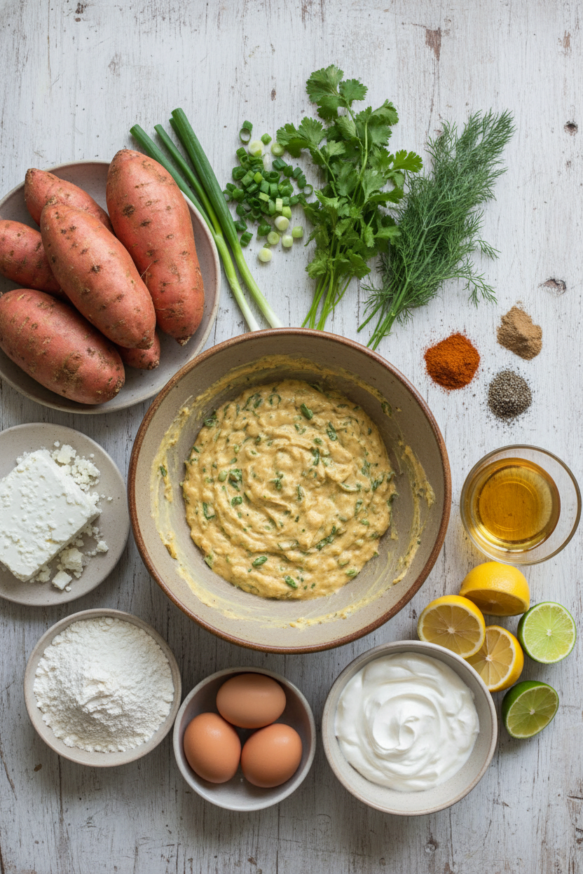 Herbed Sweet Potato Feta Fritters