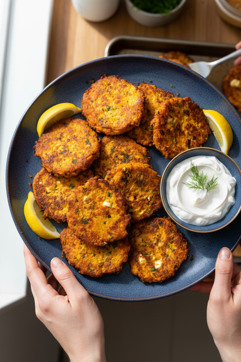 Herbed Sweet Potato Feta Fritters
