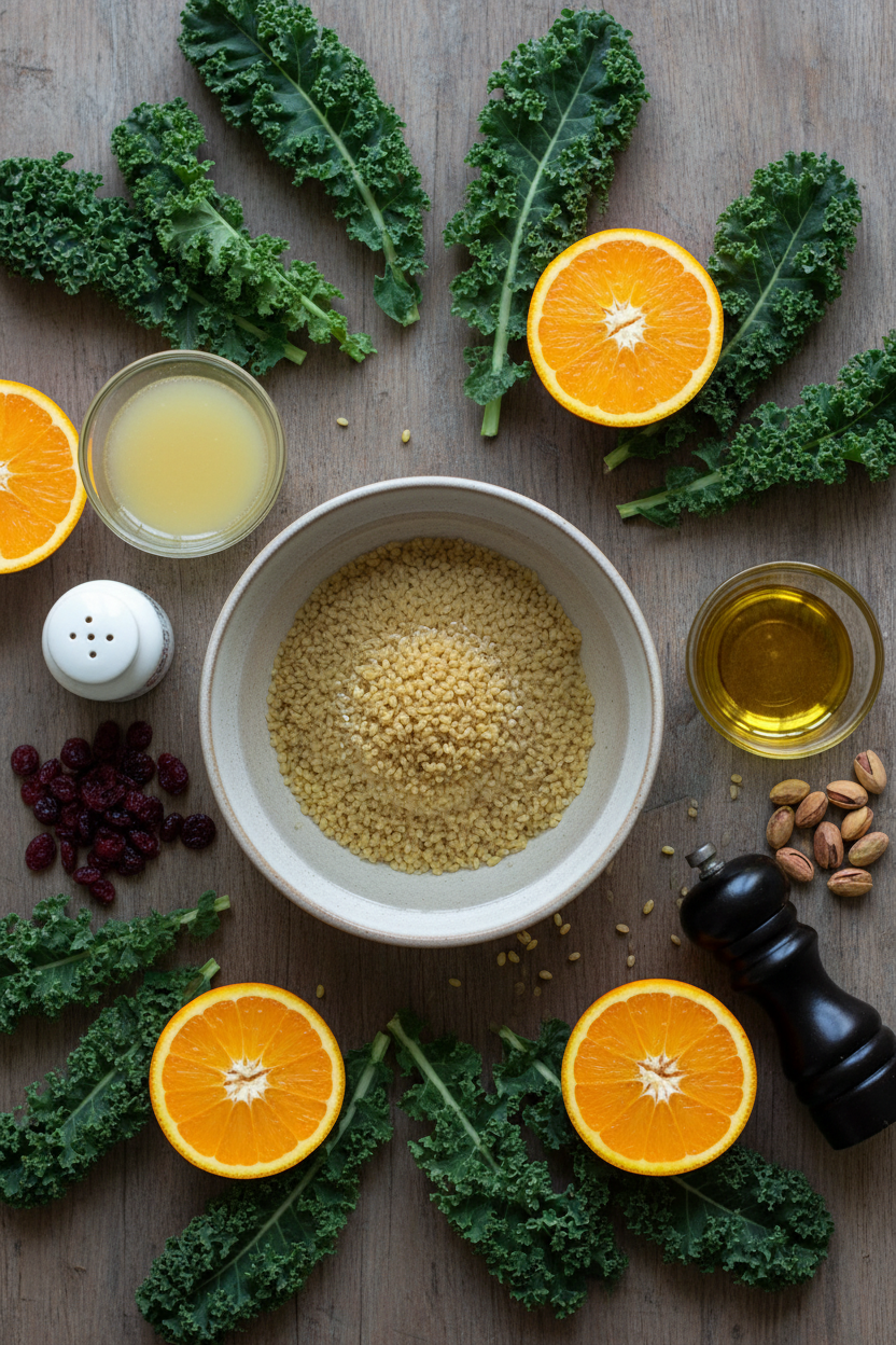 Kale Salad with Cranberries Pistachios and Tabbouleh Flavors