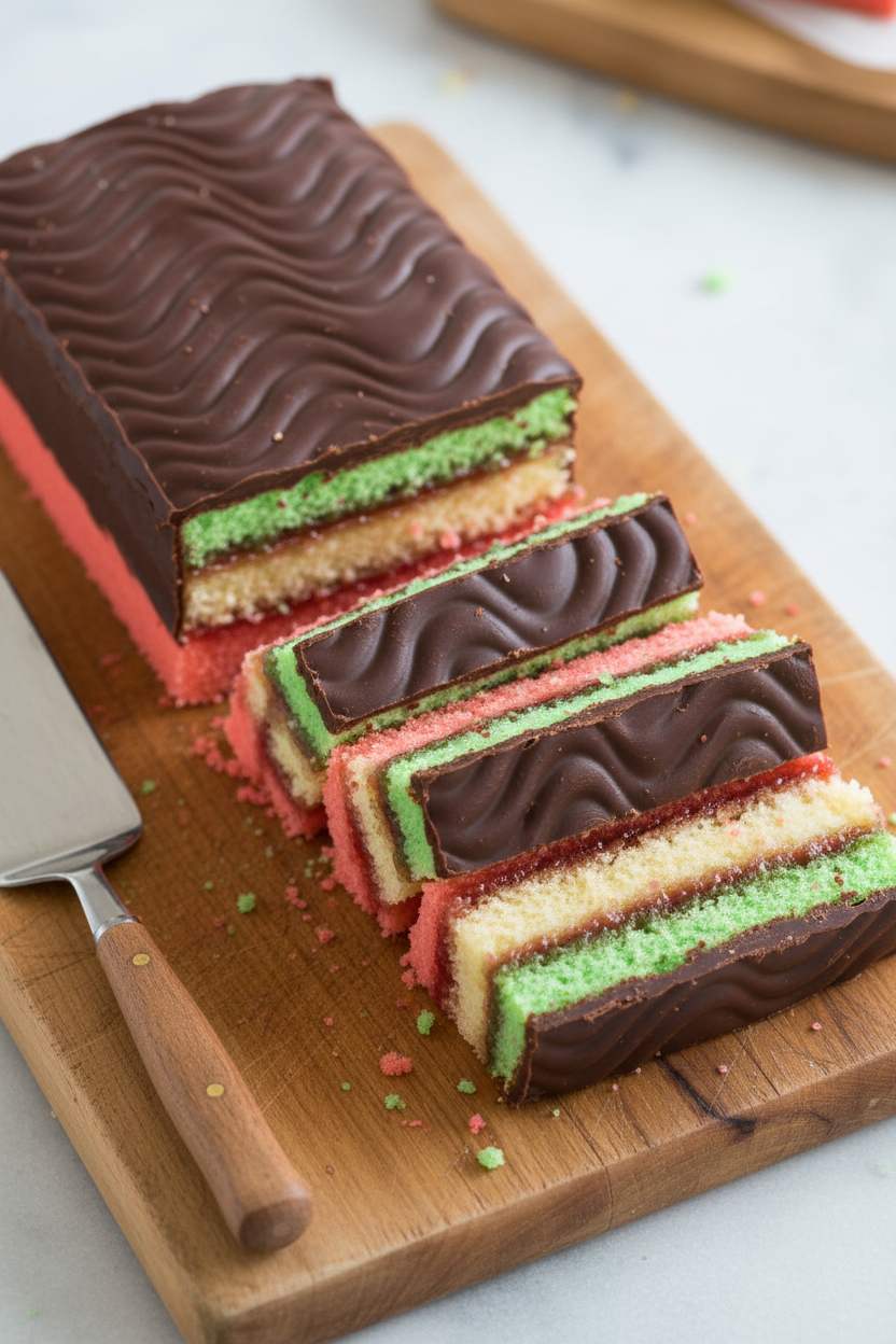Layered Almond Rainbow Cookie Cake