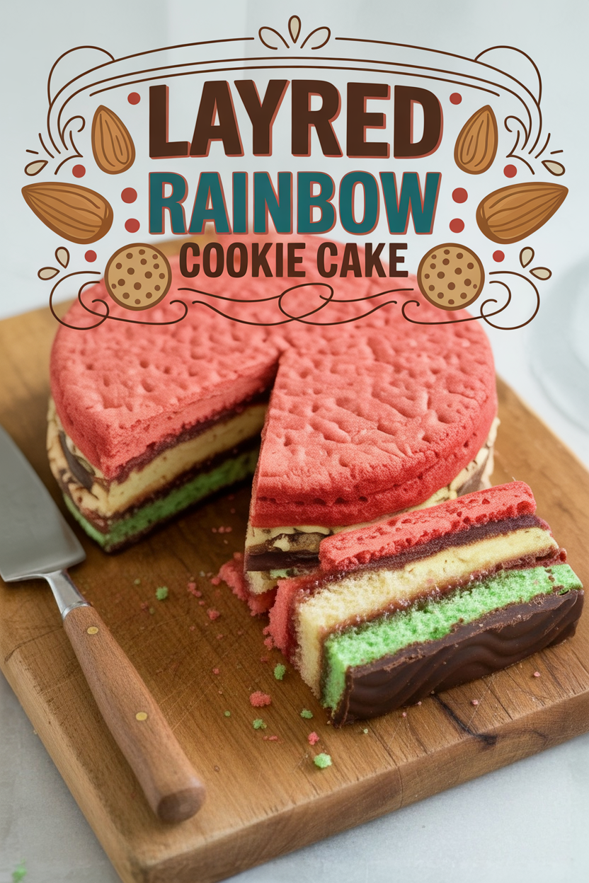 Layered Almond Rainbow Cookie Cake