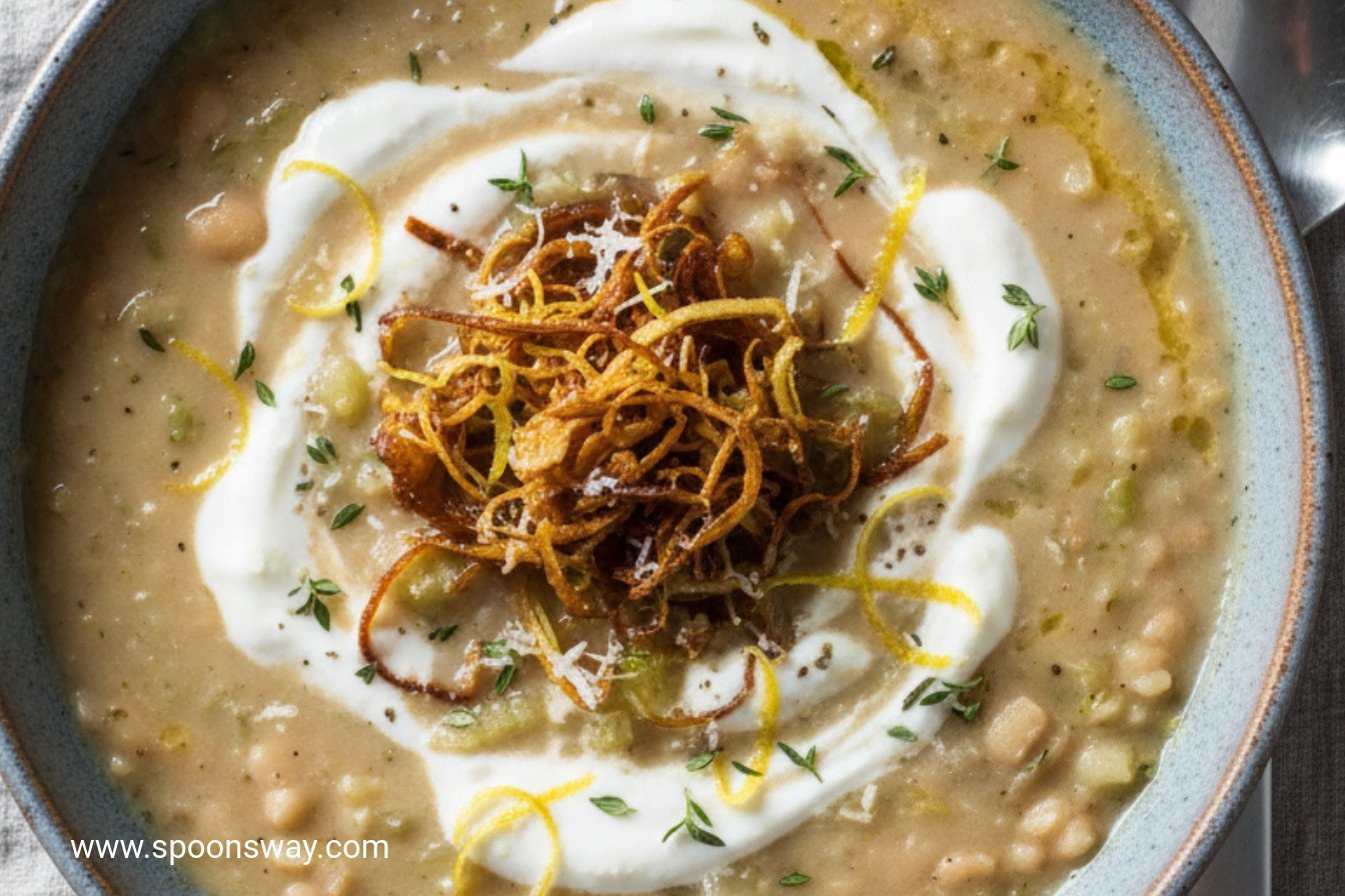 Lemony White Bean Soup with Crispy Leeks