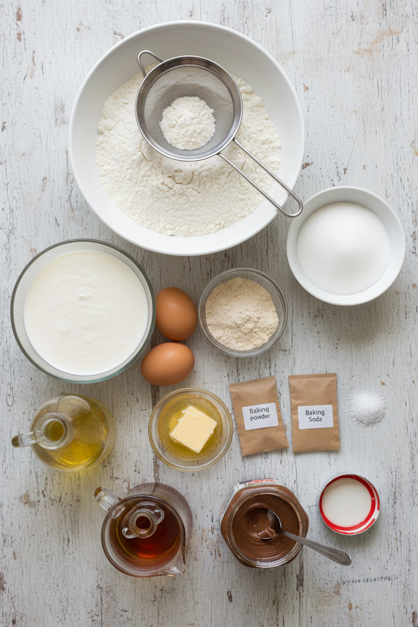 Malted Nutella Pancakes with Maple Syrup