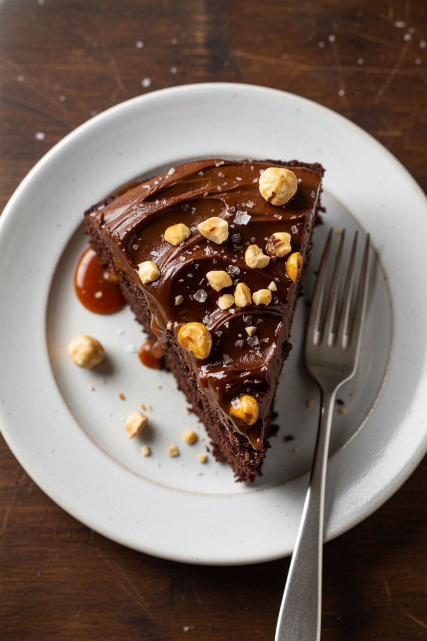 Miso Caramel Ganache Chocolate Fudge Cake