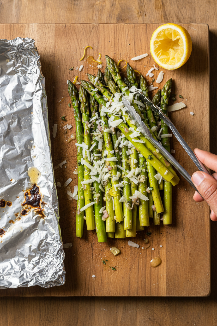 Parmesan Thyme Foil Baked Asparagus