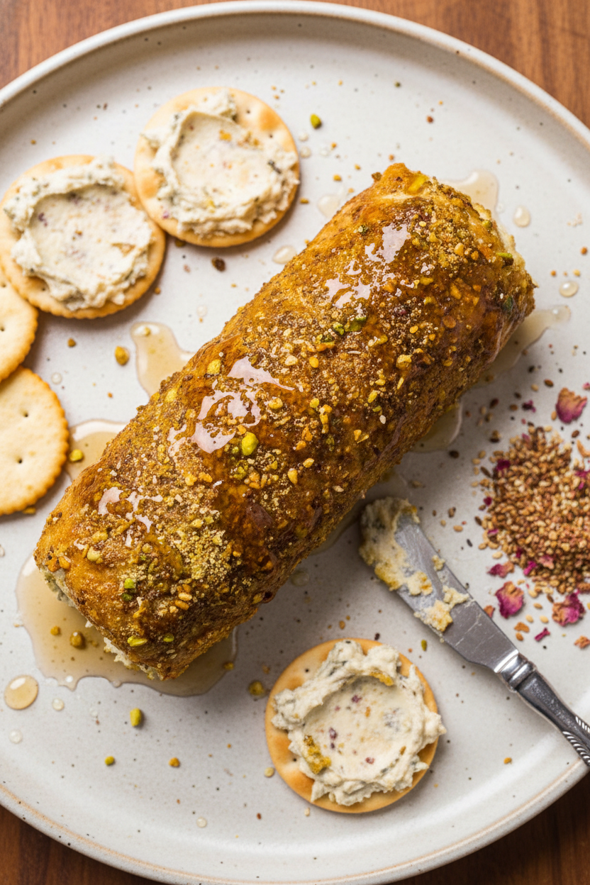 Pistachio Dukkah Crusted Blue Cheese Log