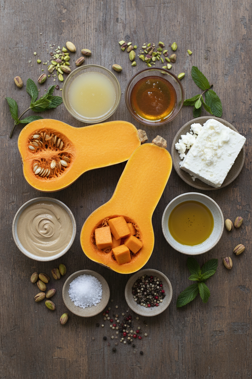 Roasted Butternut Squash with Pistachios and Feta