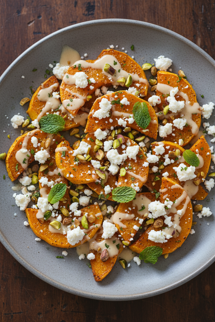 Roasted Butternut Squash with Pistachios and Feta