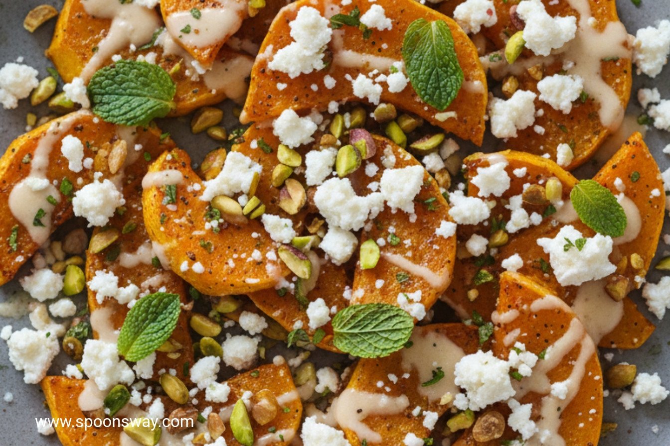 Roasted Butternut Squash with Pistachios and Feta