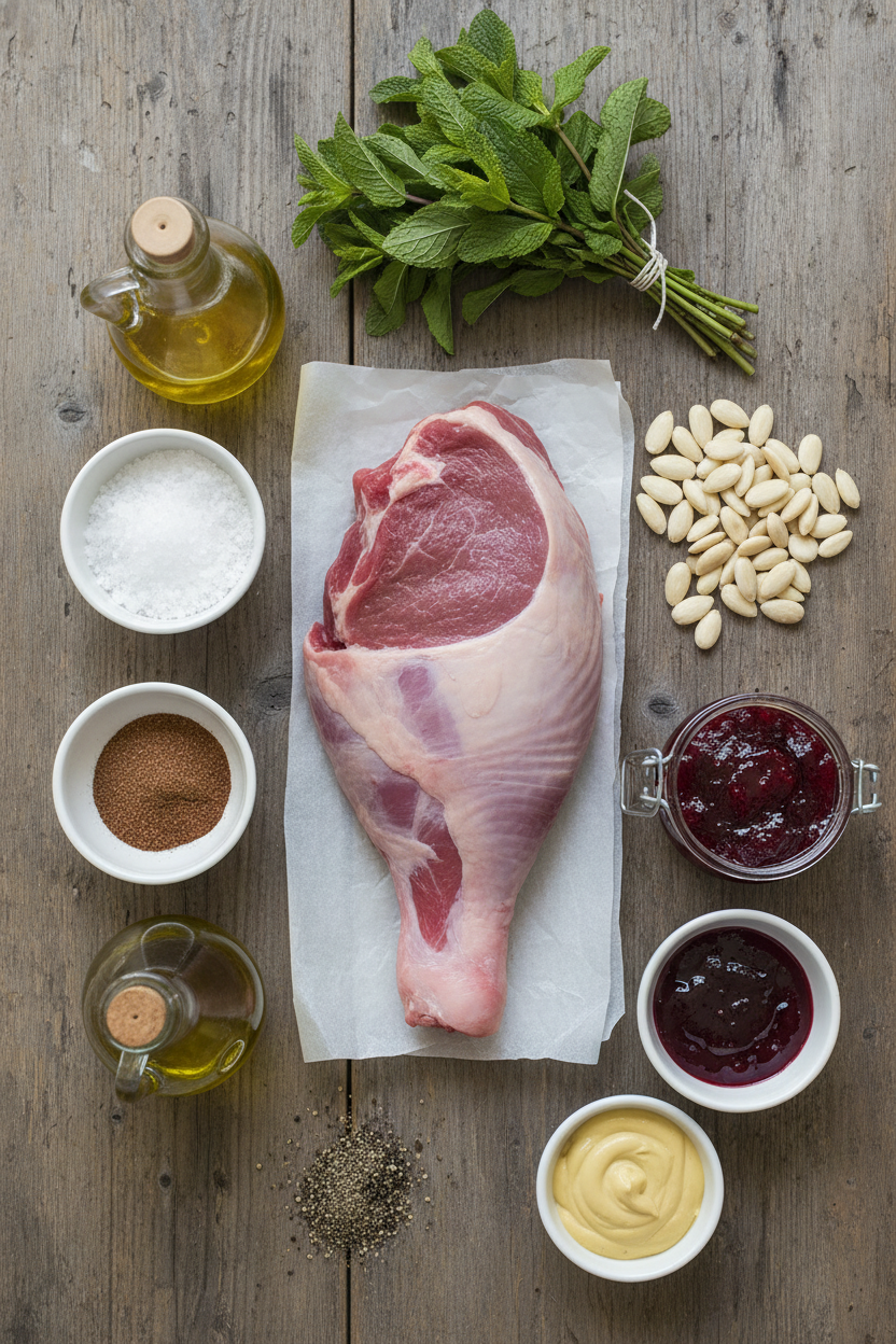 Roasted Lamb with Mint Almond Relish