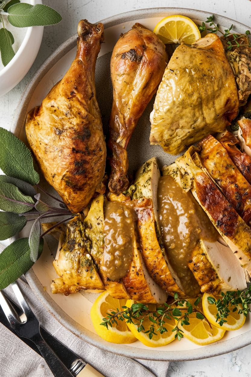 Sage and Fenugreek Roast Turkey with Gravy