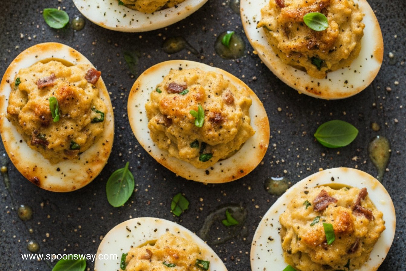 Savory Anchovy Basil Stuffed Eggs