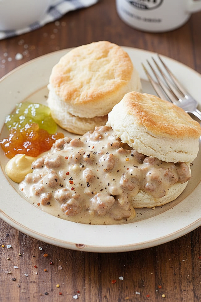 Simple Biscuits with Savory Sausage Gravy