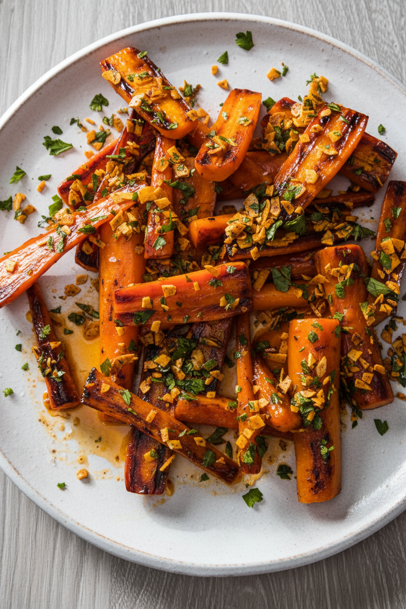 Smoky Almond Roasted Carrots with Parsley
