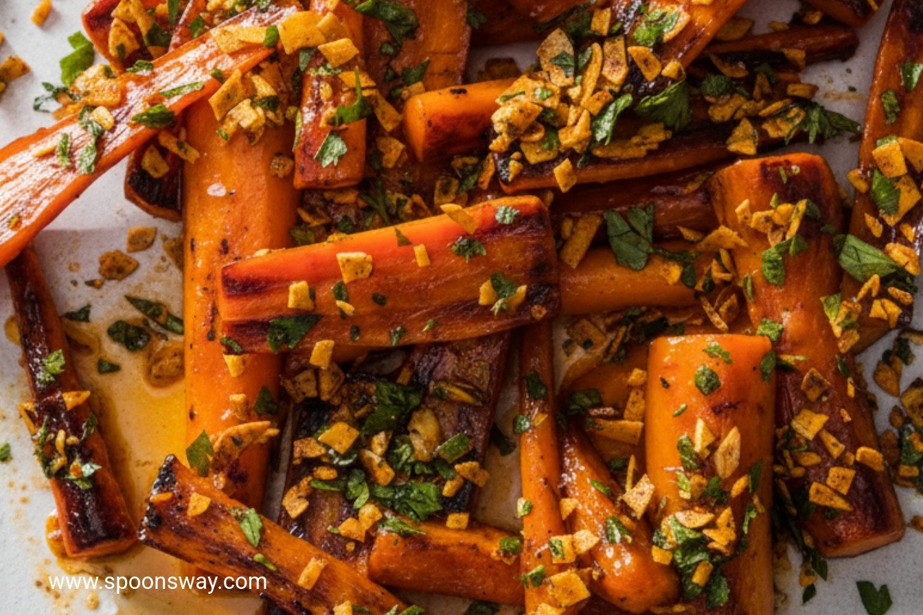Smoky Almond Roasted Carrots with Parsley
