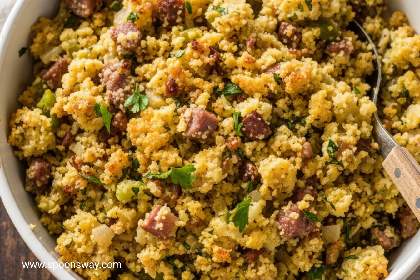 Southern Cornbread Dressing with Sausage and Herbs