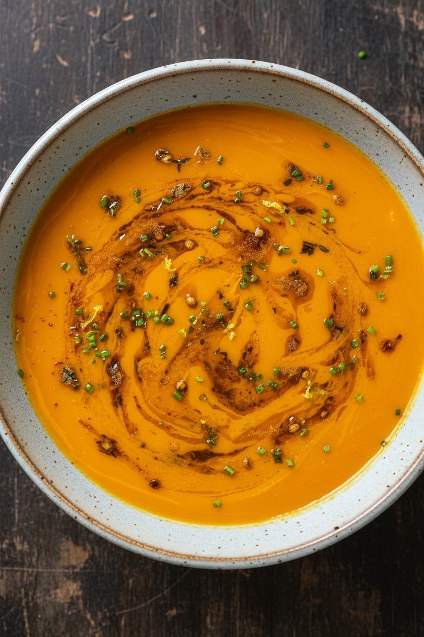 Spiced Carrot Soup with Browned Coriander Butter