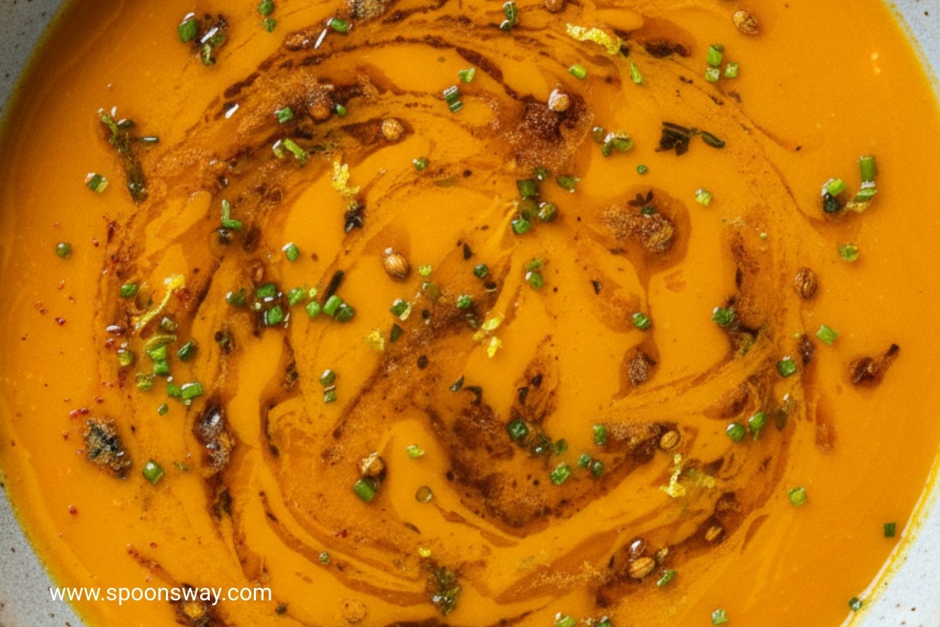 Spiced Carrot Soup with Browned Coriander Butter