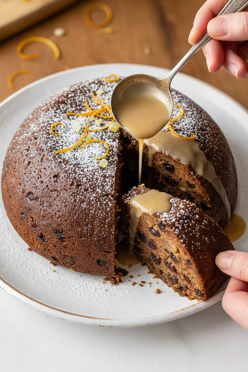 Spiced Orange Mascarpone Plum Pudding