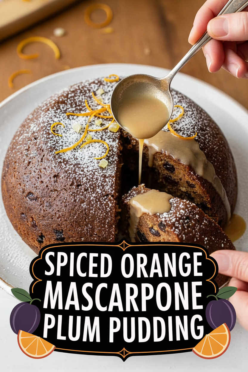 Spiced Orange Mascarpone Plum Pudding