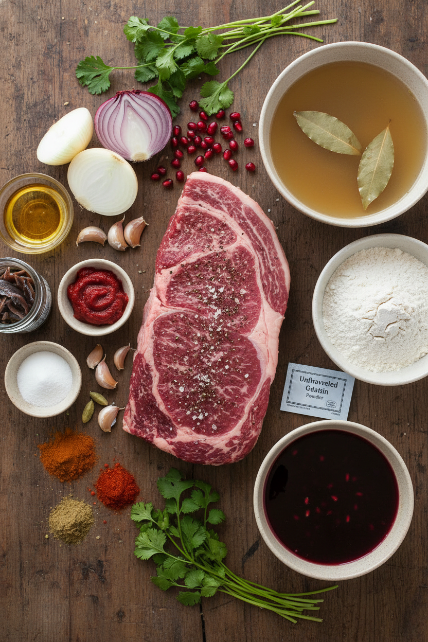 Spiced Pomegranate Braised Brisket with Cilantro