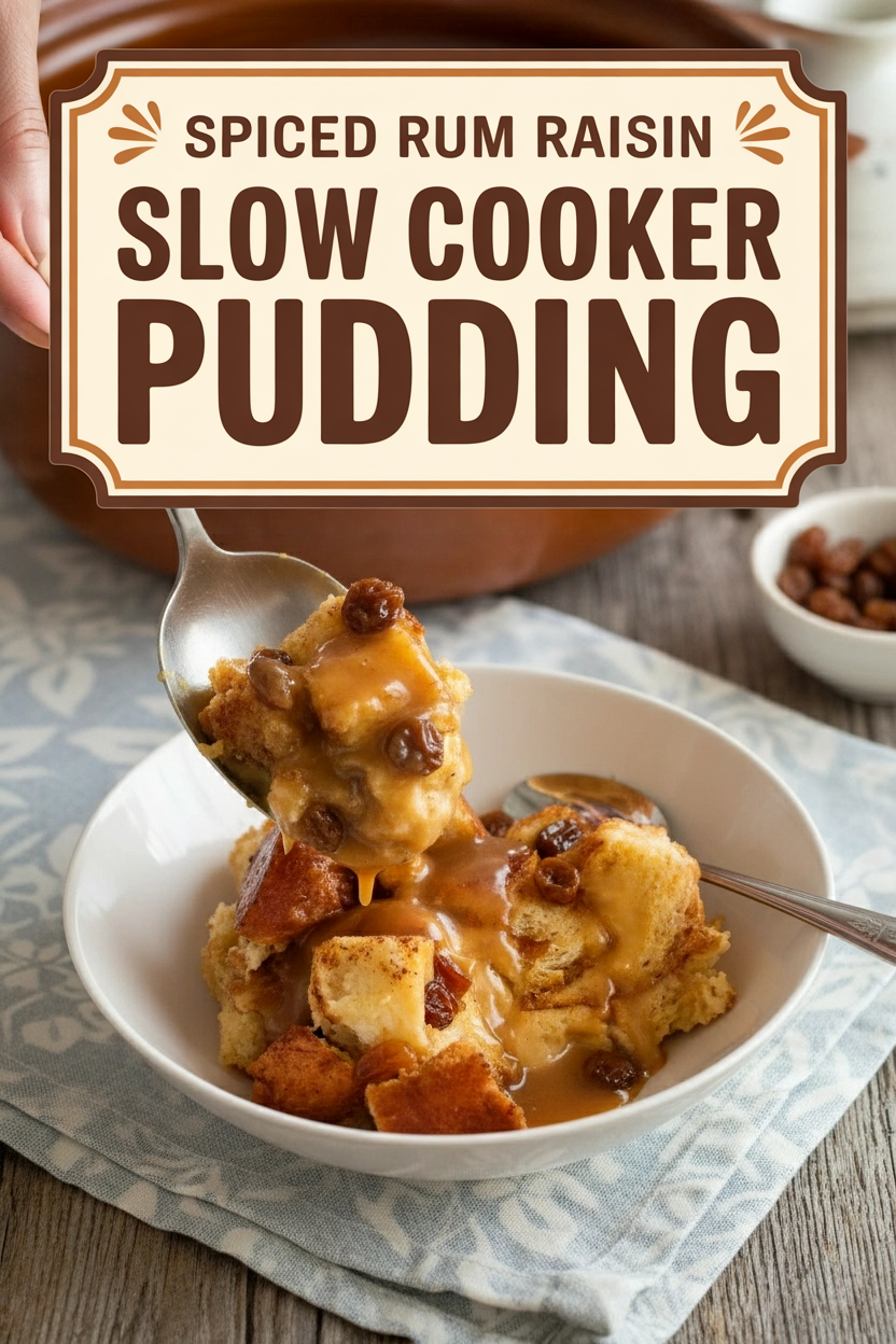 Spiced Rum Raisin Slow Cooker Pudding
