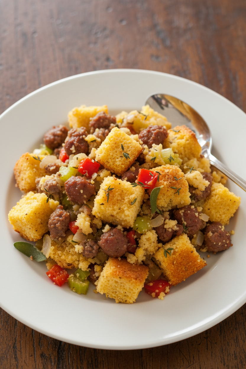 Spicy Andouille and Chipotle Cornbread Stuffing