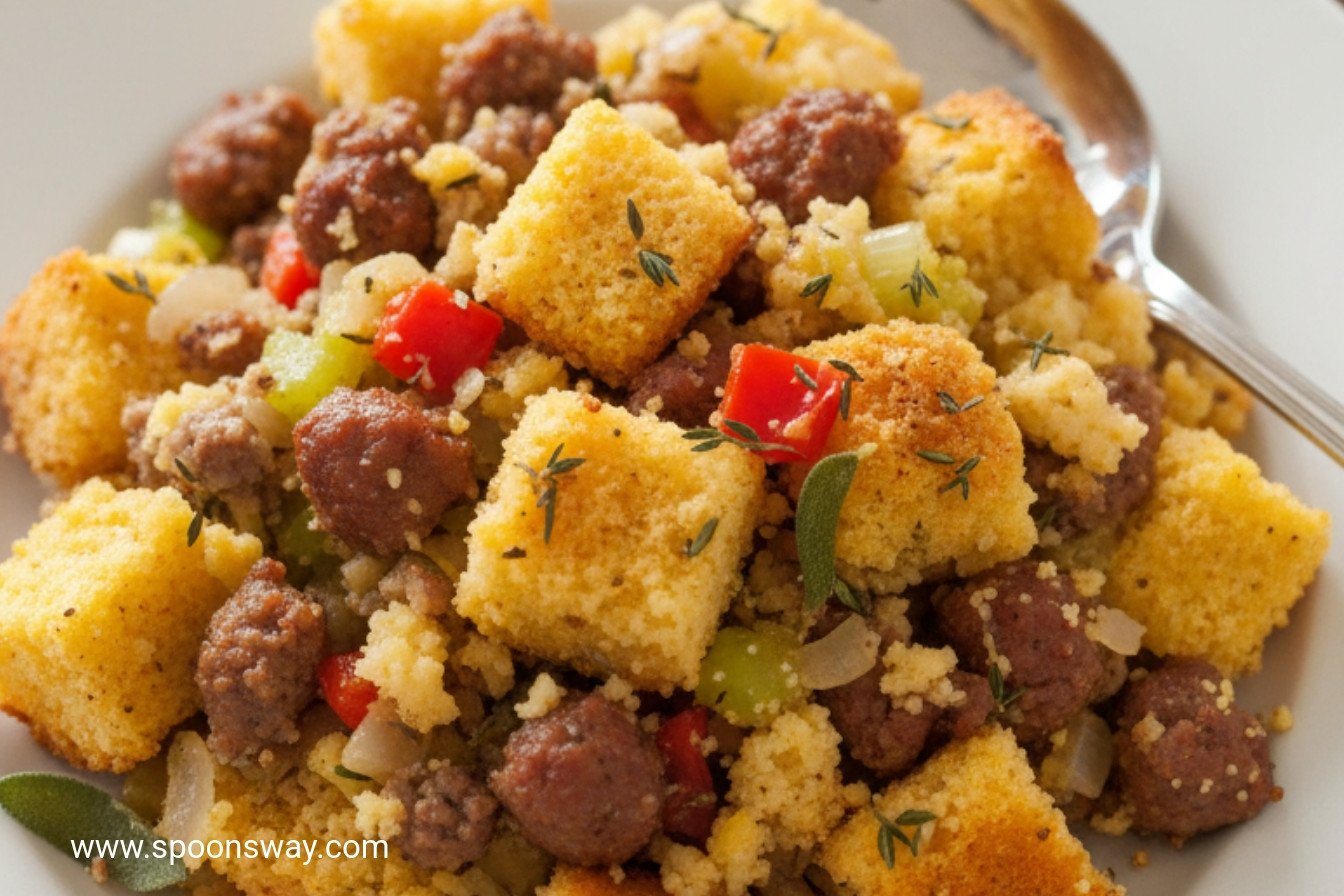 Spicy Andouille and Chipotle Cornbread Stuffing
