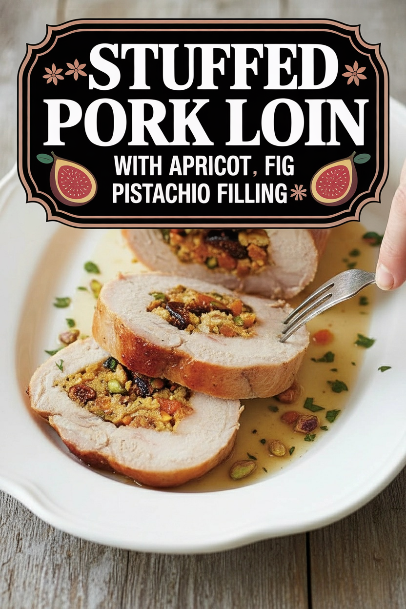 Stuffed Pork Loin with Apricot Fig Pistachio Filling