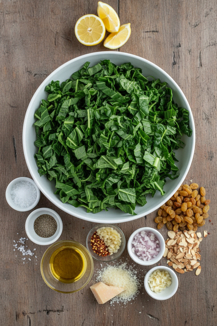 Sweet Savory Collard Greens with Raisins and Almonds