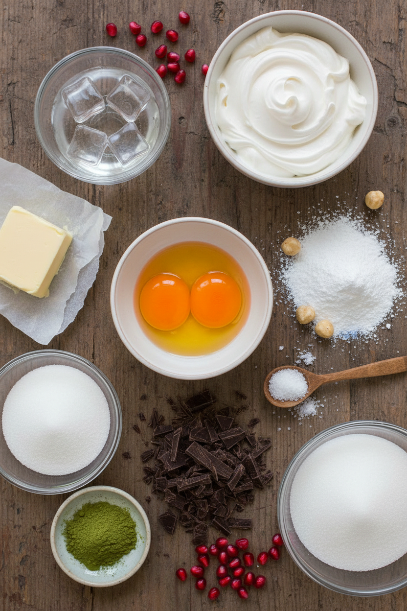 Triple Layer Chocolate Matcha Pomegranate Tart
