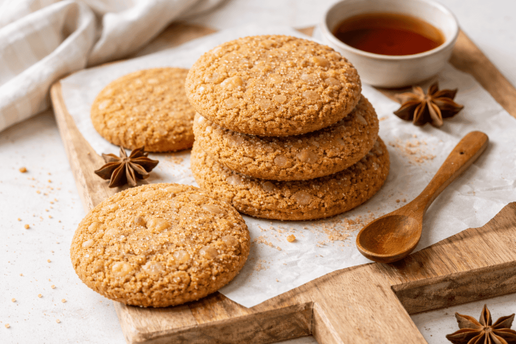 Freshly baked oatmeal cookies with a golden crust and chewy center.