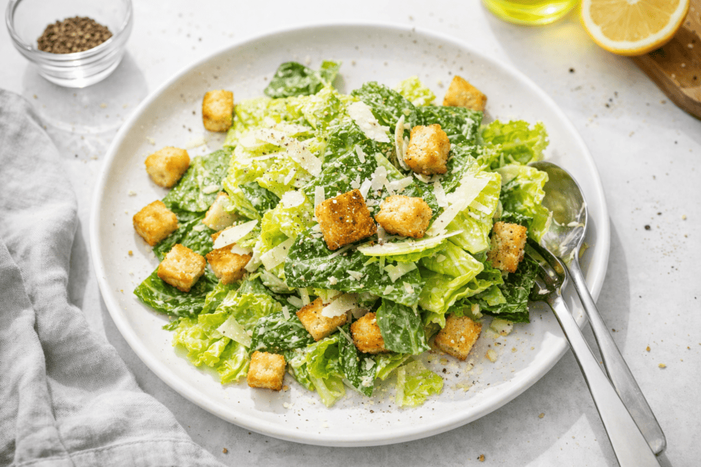Classic Caesar salad with romaine lettuce, croutons, and Parmesan cheese.