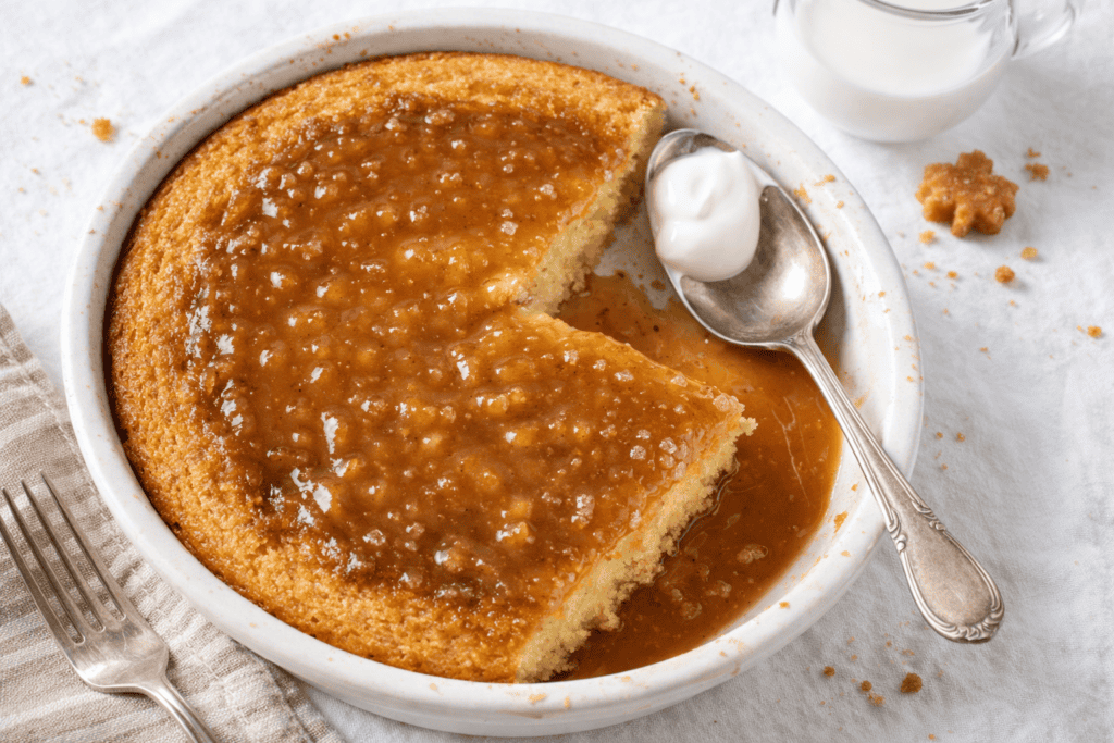 Delicious apple crisp with caramel topping and a scoop of vanilla ice cream.