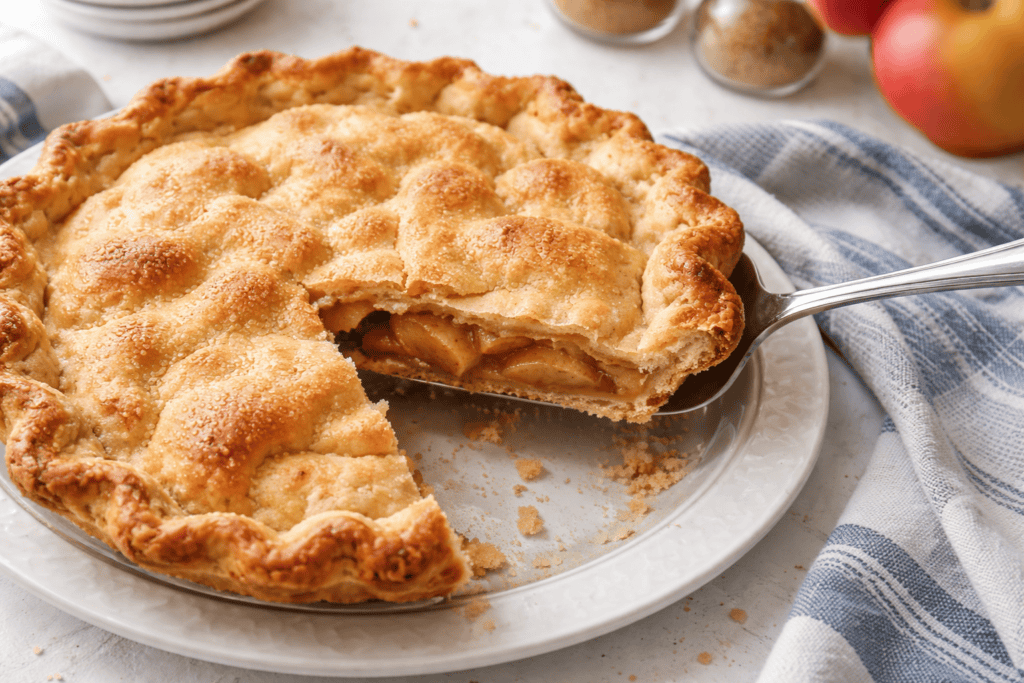Apple pie with a flaky, golden crust and warm apple filling.