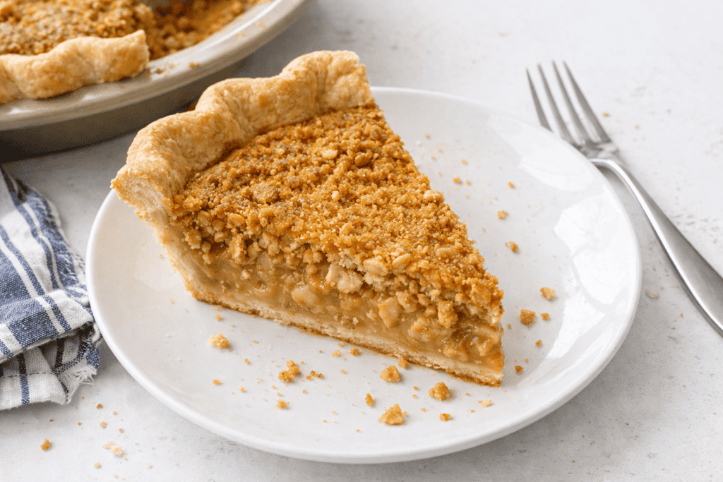 Apple pie with a golden, flaky crust and sweet, spiced filling. Perfect dessert for any occasion.